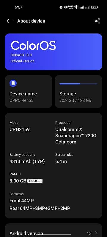 OPPO Reno 5 16gb/128gb Gaming + Camera device 1