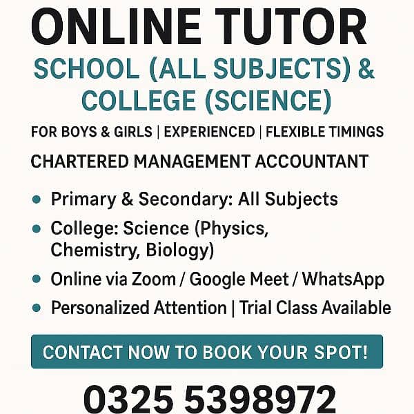 Online Tutor for All Subjects (School) & Science (College) - Both 0