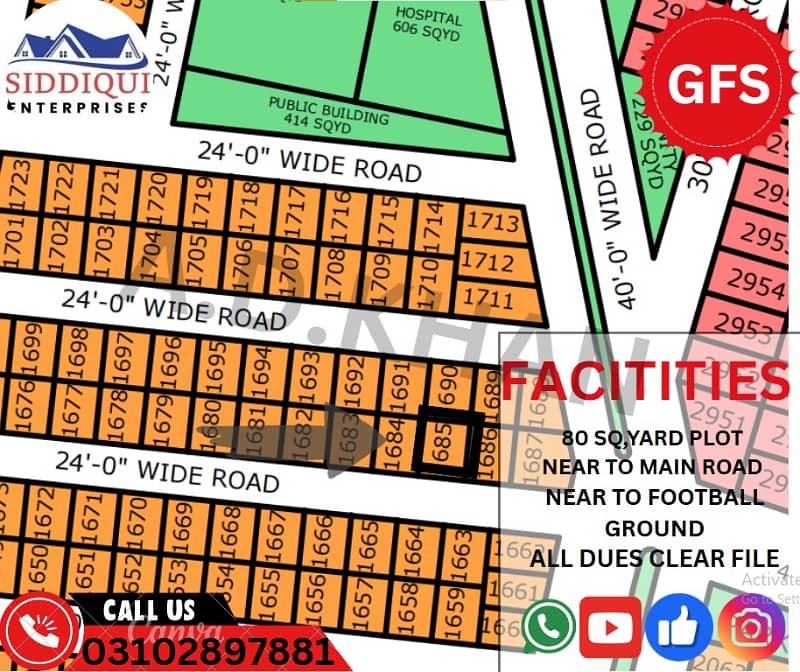 PLOT FOR SALE 80 SQ,YARD NEAR TO FOOTBALL GROUND 0