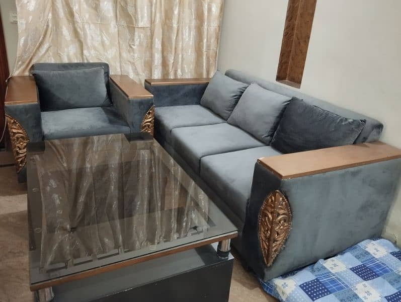 6 Seater Wooden Sofa Set With center table 0