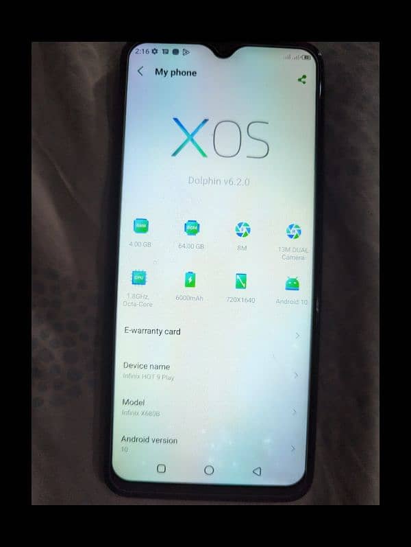 Infinix hot 9 play  duall sim 4/64 Pta approved 4