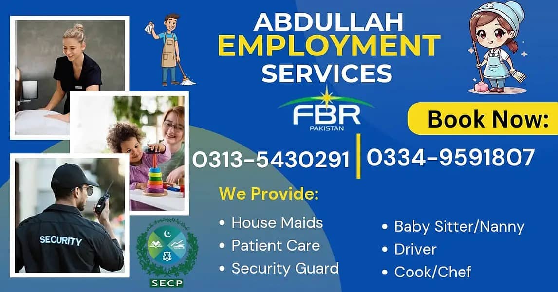 Cook ,Chef, Chienese Cook, Pakistani Cook, Maids, Driver ,Patient car 0