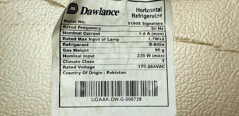 DAWLANCE HORIZONTAL REFRIGERATOR SIGNATURE SERIES 9