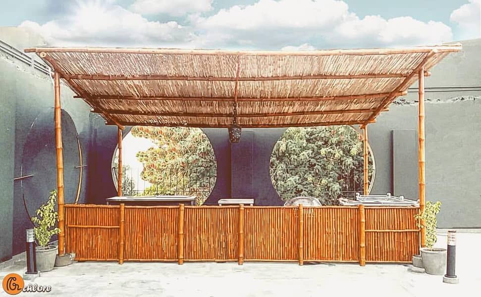 bamboo work|animal shelter|parking shade|wall Partitions|Jaffri shade 3