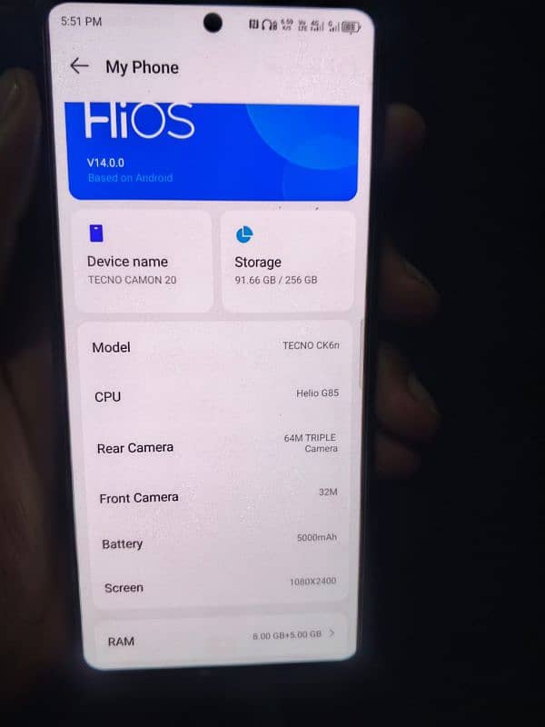 Tecno camoon 20 used sirf back chnge ha daba charge all ok 1