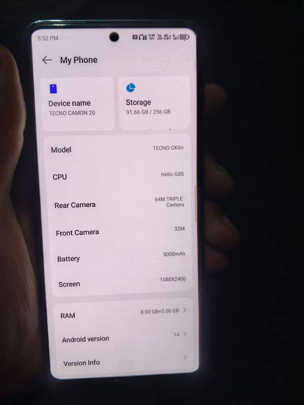 Tecno camoon 20 used sirf back chnge ha daba charge all ok 4
