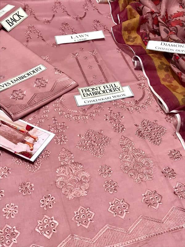 3 Pcs women's unstitched chikankari embroidered suit 2