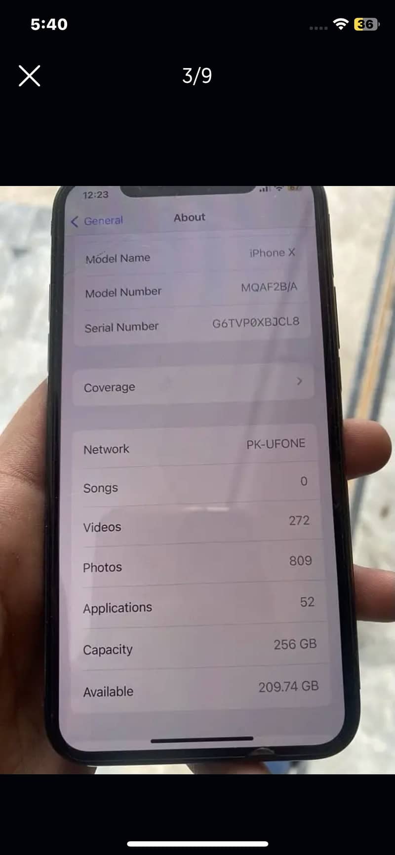 iPhone X total geniune non pta 256GB 95% battery 2