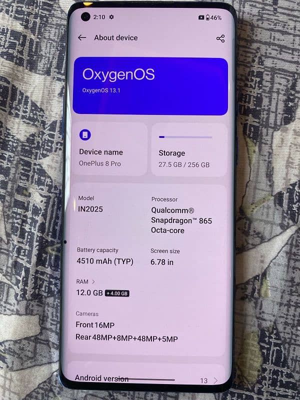 OnePlus 8 pro 12 GB ram 256GB memory 1