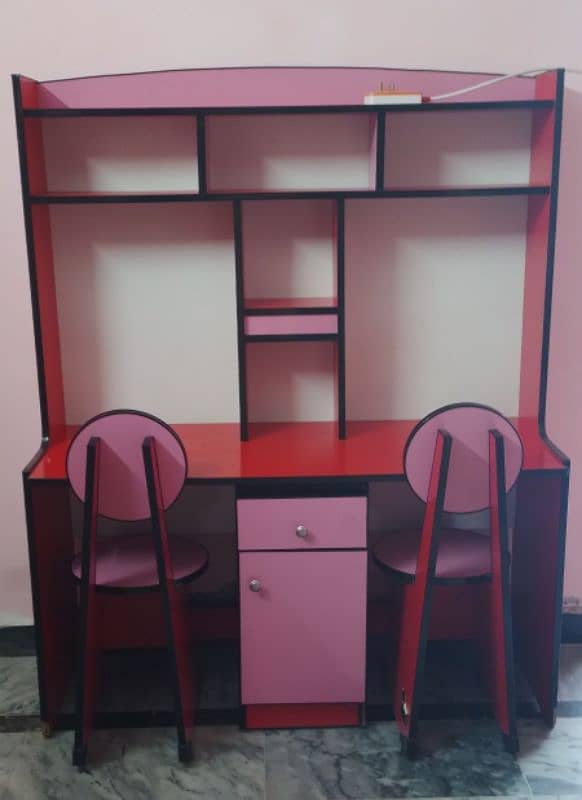 bunk bed, car bed, study table with two chairs 0