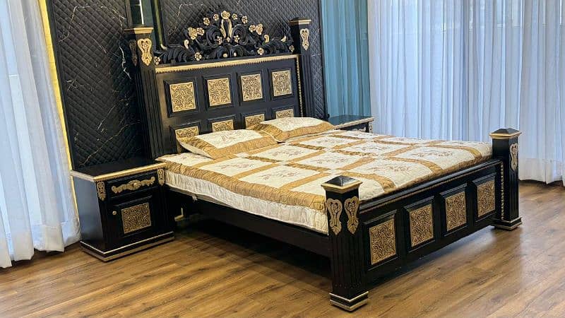 King wooden bed with mattress 12