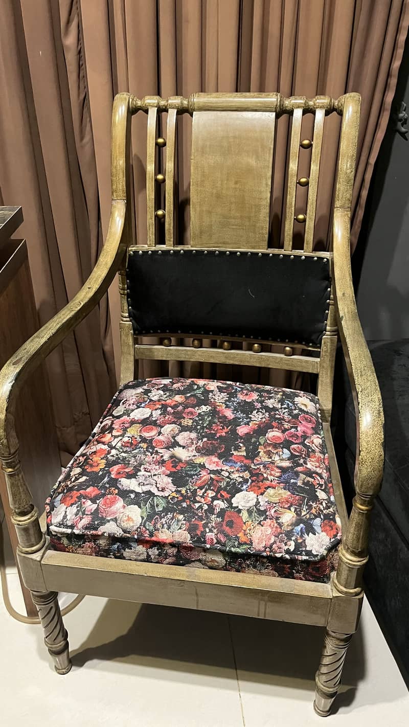 A pair of designer chairs made of sheesham wood and brand new console 1