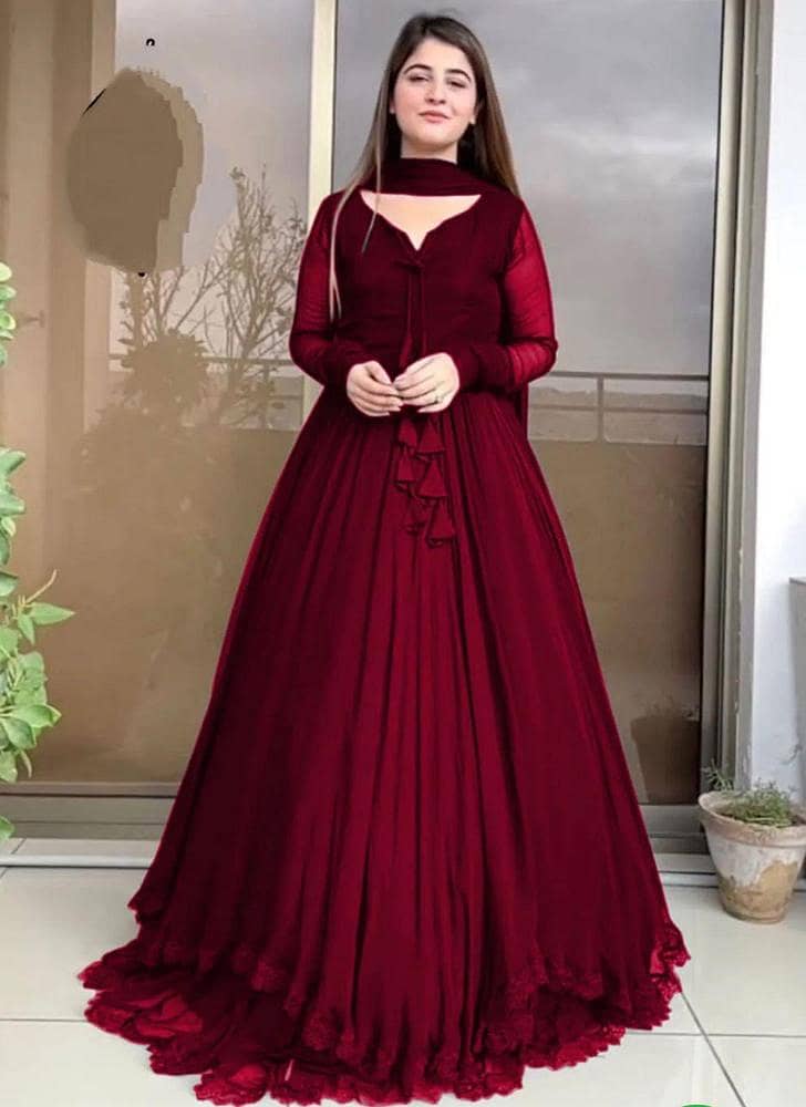 3 Pcs Women's Stitched Chiffon Plain 3 Pcs Maxi Suit 0