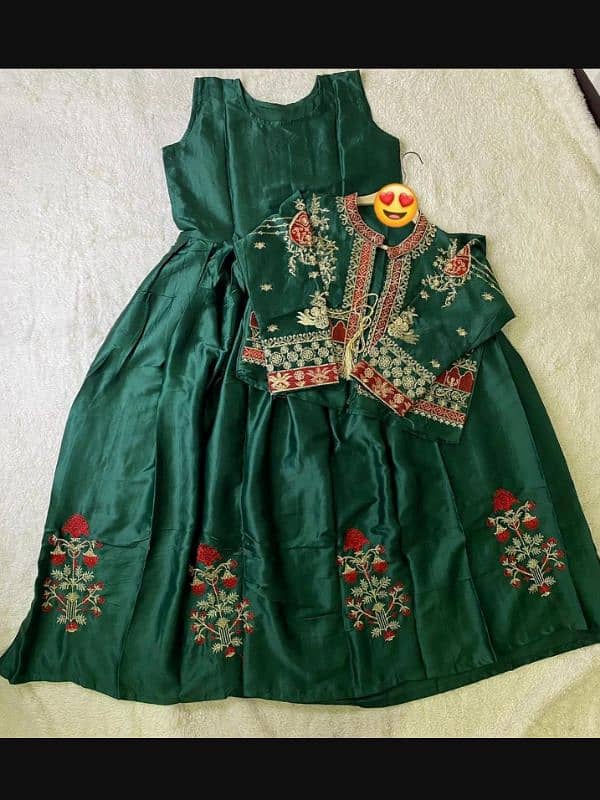 Stunning 2 Pcs Women's Stitched Embroidered Silk Maxi Suit - Round 0
