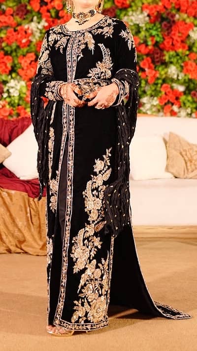 velvet dress full embroidered