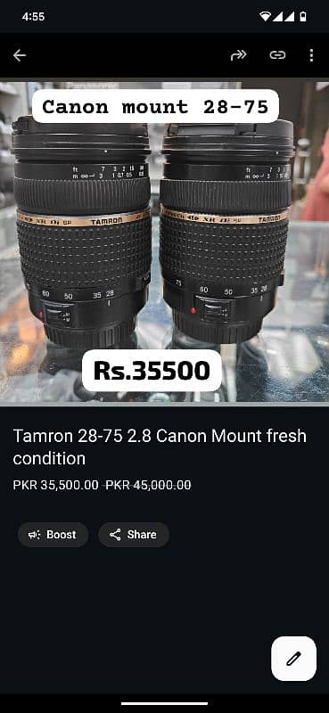 Canon Mount lenses available in good price condition just like new 10