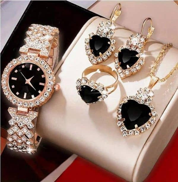 cross border explosive of women watch diamond 5pcs suit new gem quartz 3