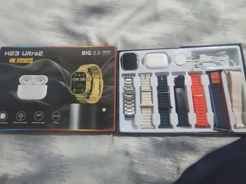 H23 Ultra smart watch with 7 strap and free airpods 2