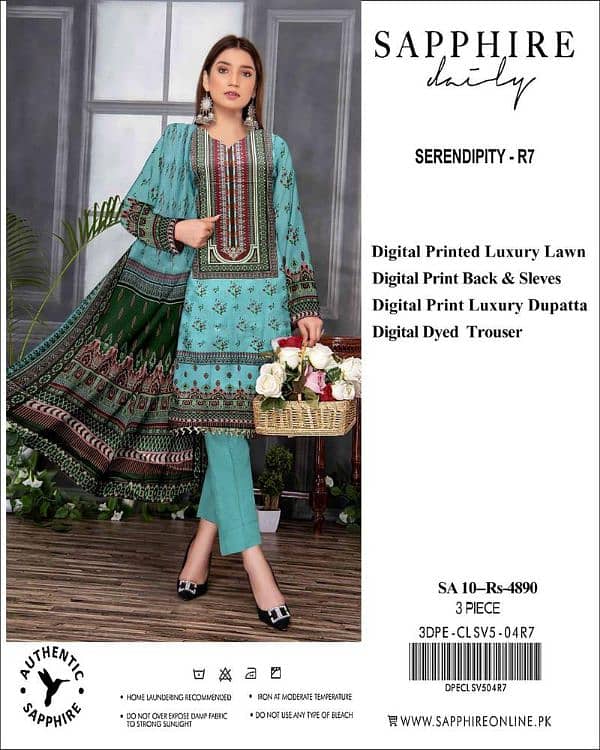 3 PC's Women's Unstitched Lawn Printed Suits 0