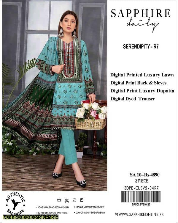 3 PC's Women's Unstitched Lawn Printed Suits 2