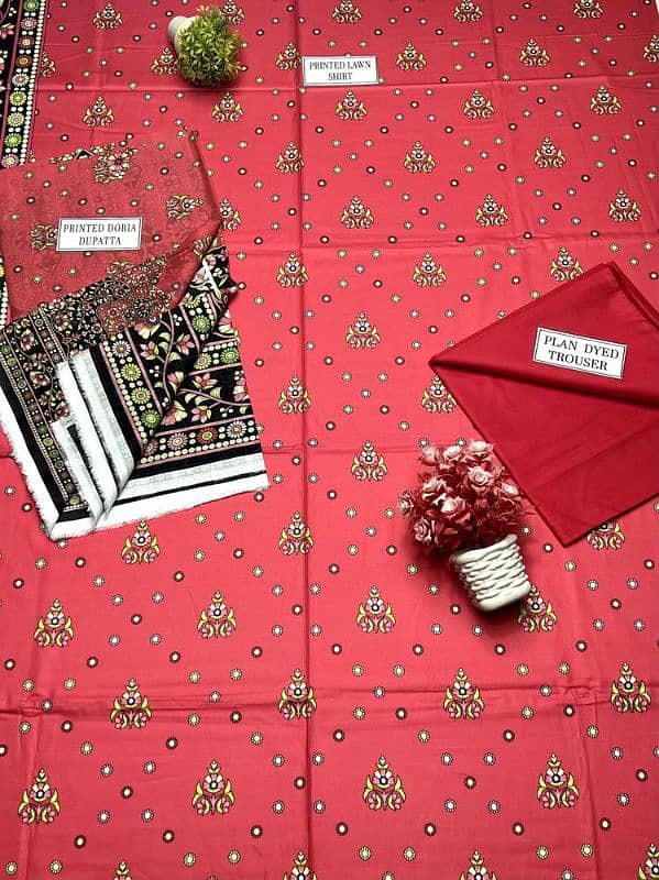 3 PC's Women's Unstitched Lawn Printed Suits 7