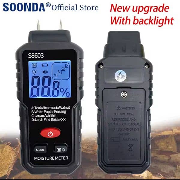 0-99.9% Wood Moisture Meter 4-in-1 Wood Chips Hair Moisture Humi 3