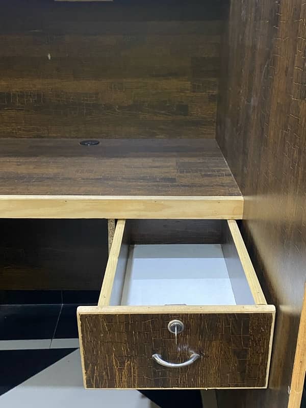 Dual Wooden Workstation with Drawers and Shelves – Excellent Condition 2