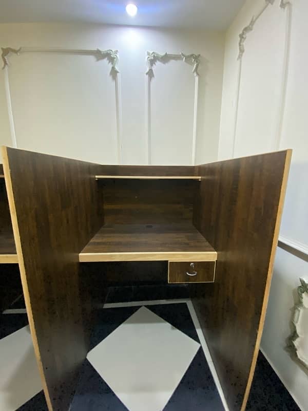 Dual Wooden Workstation with Drawers and Shelves – Excellent Condition 5