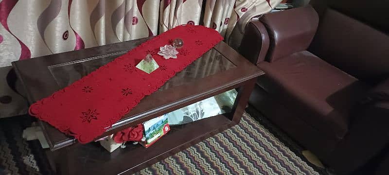 pure wood center table with double glass almost new 0