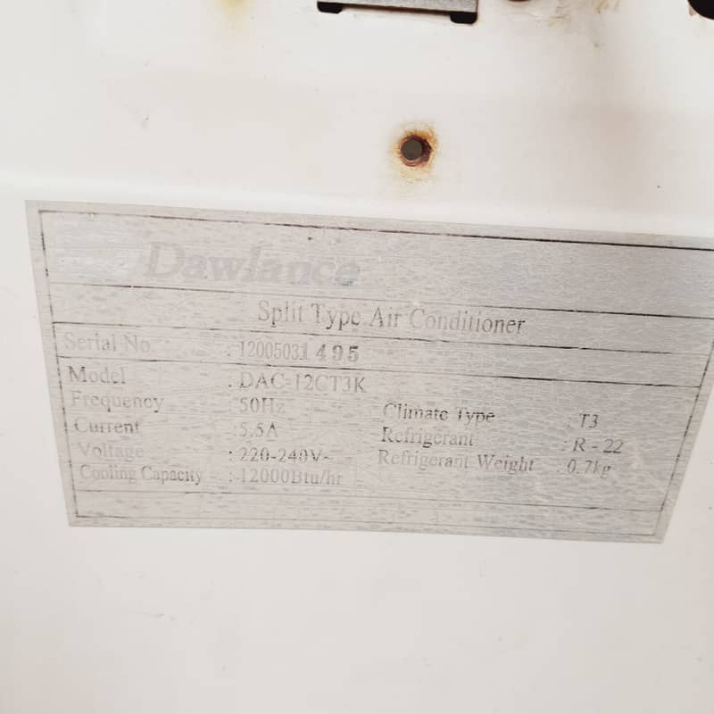 Home used 1 Ton Dawlance AC T3 type Model No. DAC-12GT3K 4