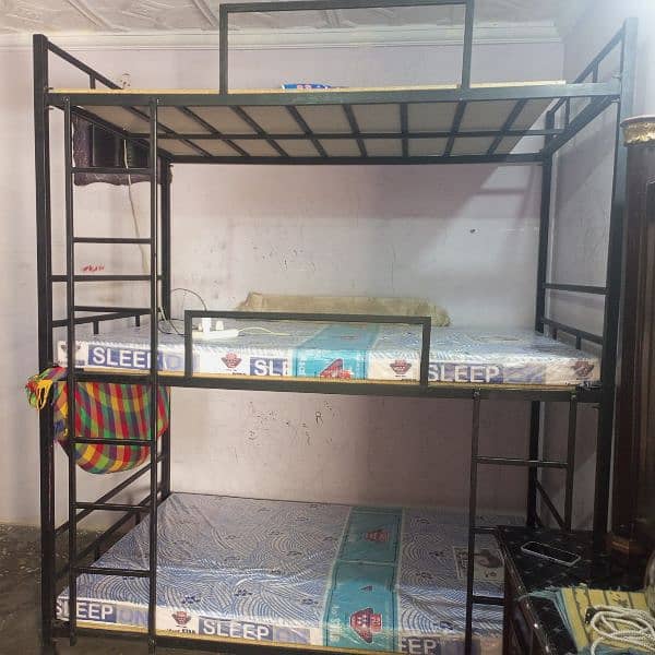 3 Story Iron Bunk Bed for Kids & adults with Mattress & Hard Board. 2
