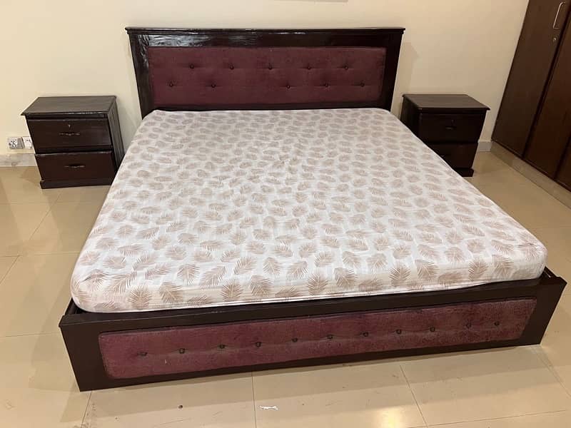 Solid wood king bed with side tables for sale 0