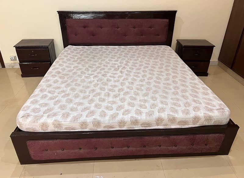 Solid wood king bed with side tables for sale 2