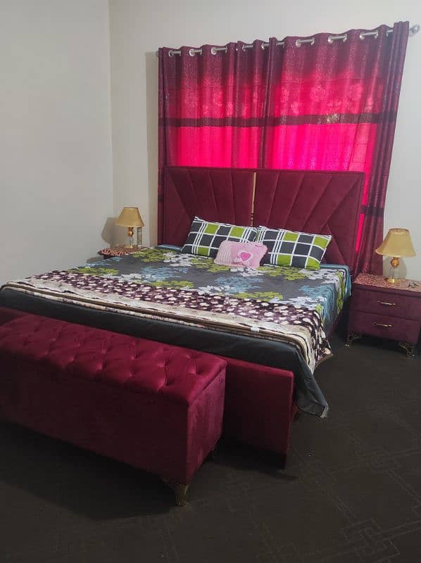 King size velvet bed without mattress, storage box, vanity and others 0