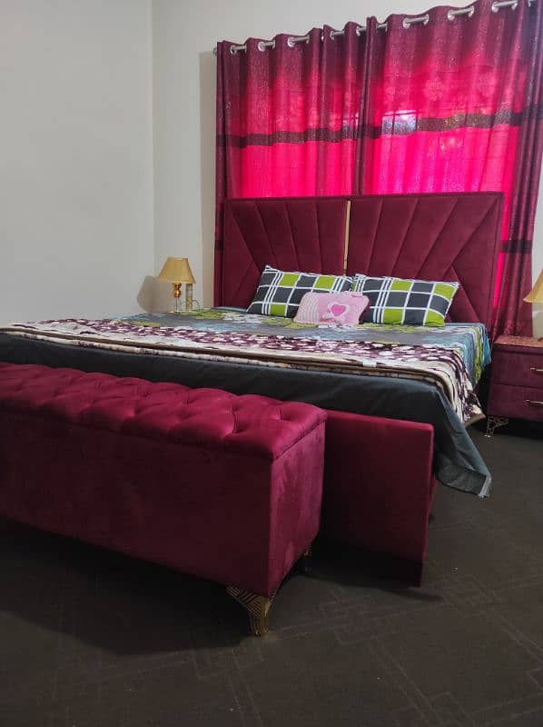 King size velvet bed without mattress, storage box, vanity and others 1