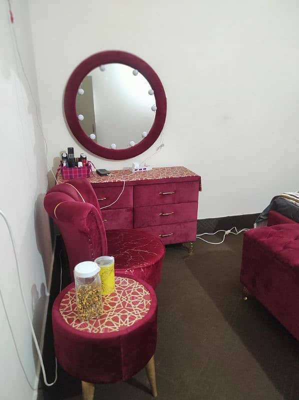 King size velvet bed without mattress, storage box, vanity and others 2