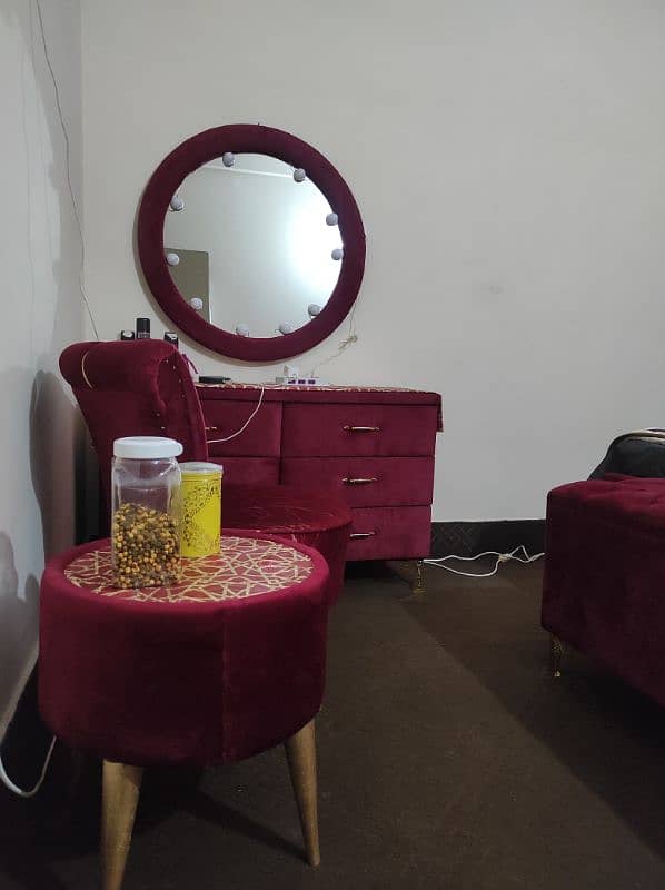 King size velvet bed without mattress, storage box, vanity and others 3