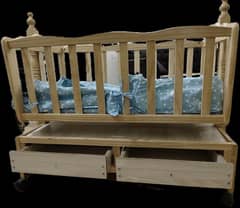 Wooden Baby Cot with Swing and Storage Drawers - Like New