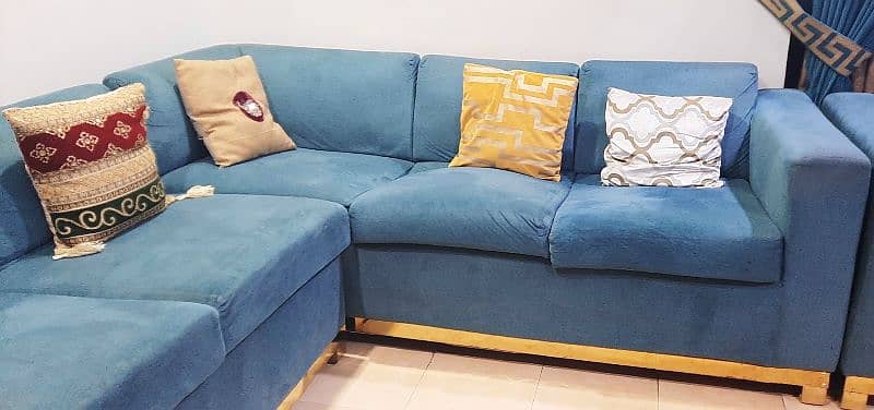 9 seater L shaped turquoise sofa set without cushions 3