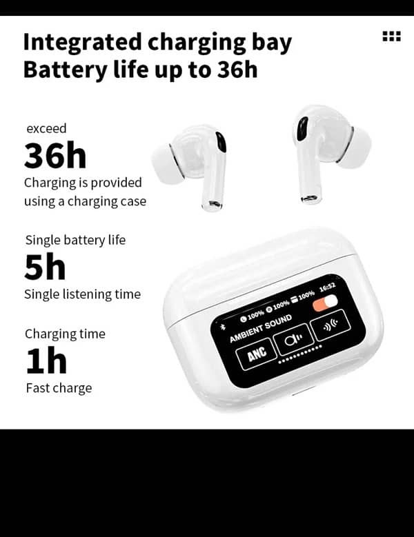 A9 pro Air pods Bluetooth Digital Touch Display with charging Cable 2