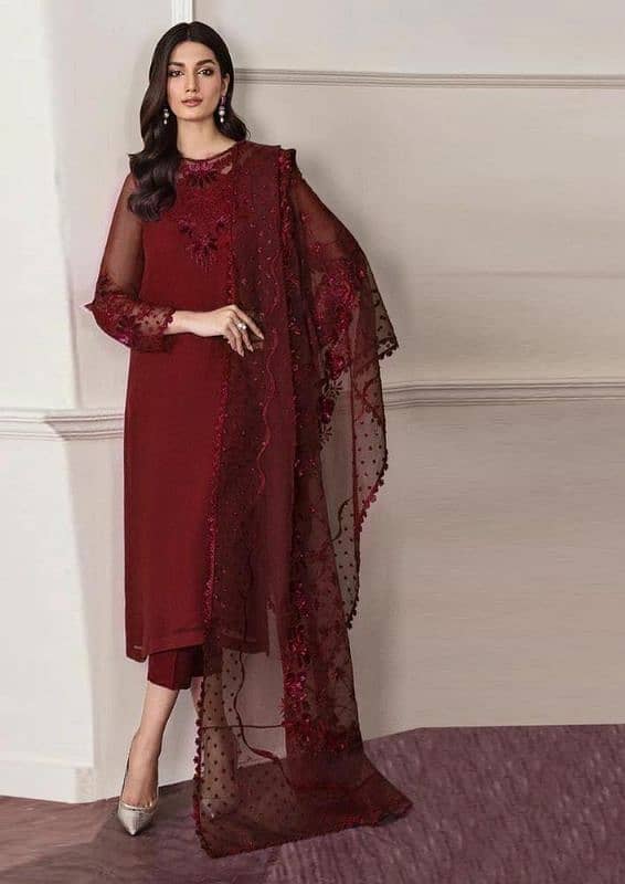 3 Pcs women's Unstitched Chiffon Sequins Embroidered suit 0
