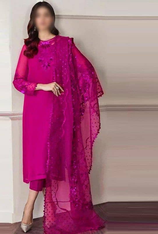 3 Pcs women's Unstitched Chiffon Sequins Embroidered suit 1