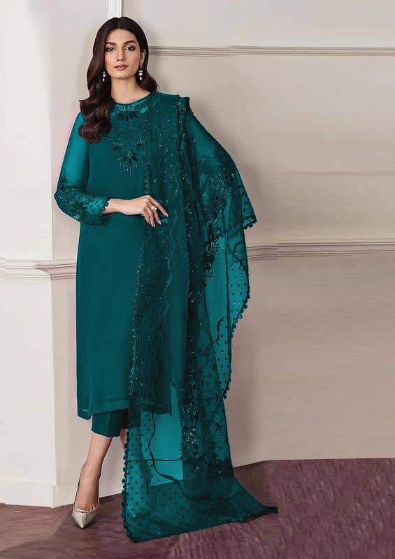 3 Pcs women's Unstitched Chiffon Sequins Embroidered suit 2
