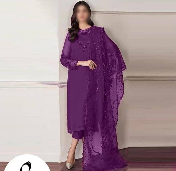 3 Pcs women's Unstitched Chiffon Sequins Embroidered suit 3