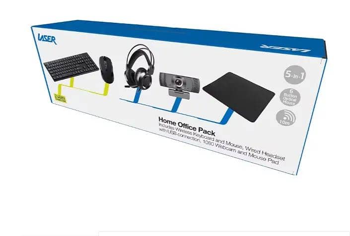 Laser 5-in-1 Home Office Pack Wireless Mouse,Keyboard,WebCam,etc 1