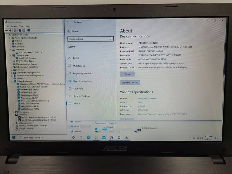 (Exchange with good phone) ASUS Notebook "D550M" laptop 128gb ssd 2
