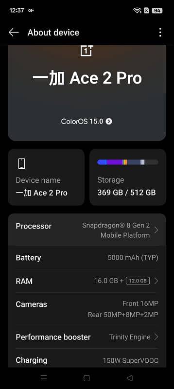 ONE PLUS ACE 2 PRO 16 GB 512GB NON PTA 15O WATT CHARGER ORIGINAL 7