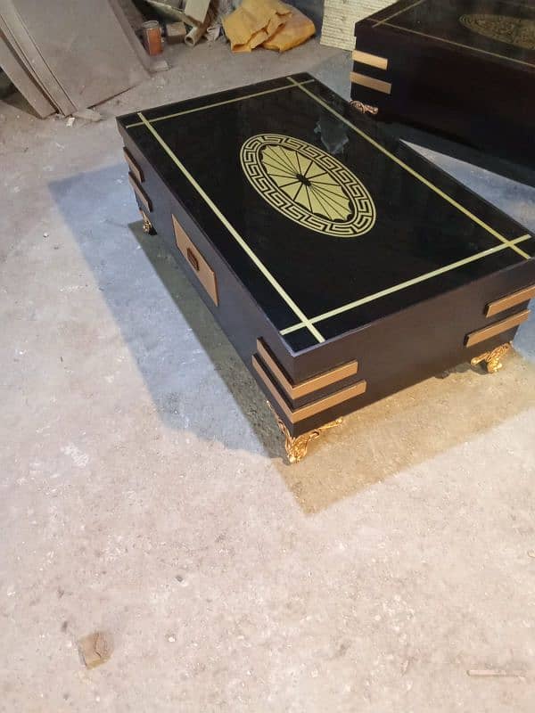 wooden table with Glass top 0