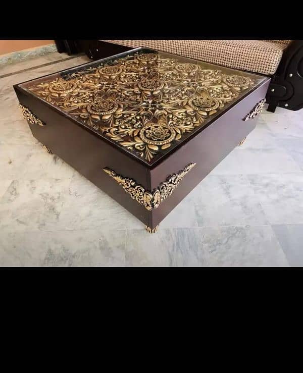 wooden table with Glass top 4