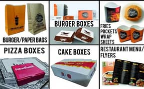 Burger box | Paper Bag | Wrap sheet | Pizza box | Fries Poch | Tissue